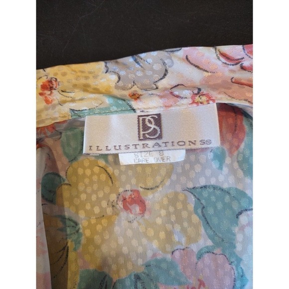 Vintage Size 8 Spring Easter Floral Long Sleeve Blouse Wrap High Collar Modest - Picture 5 of 6